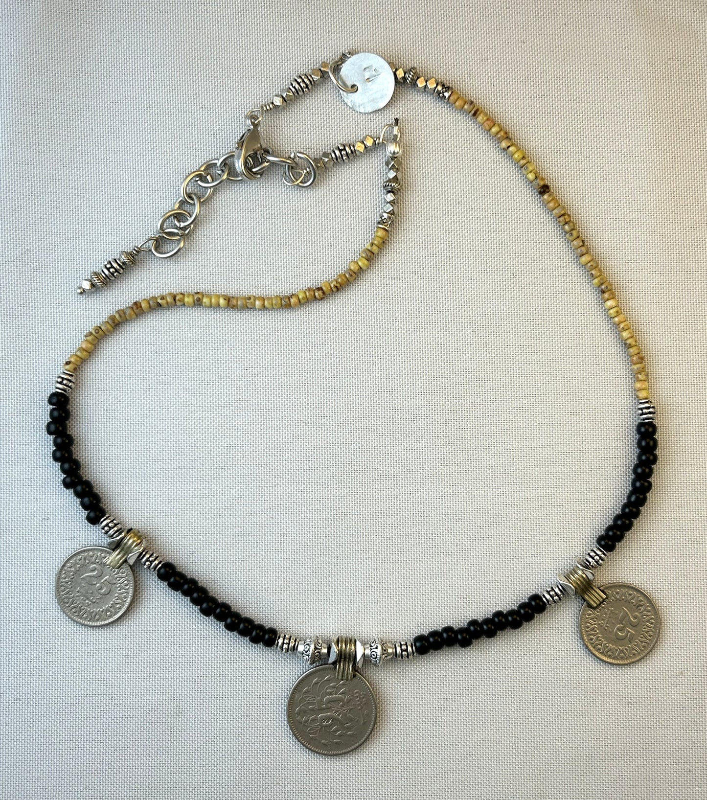 3 Coin Black and Silver necklace