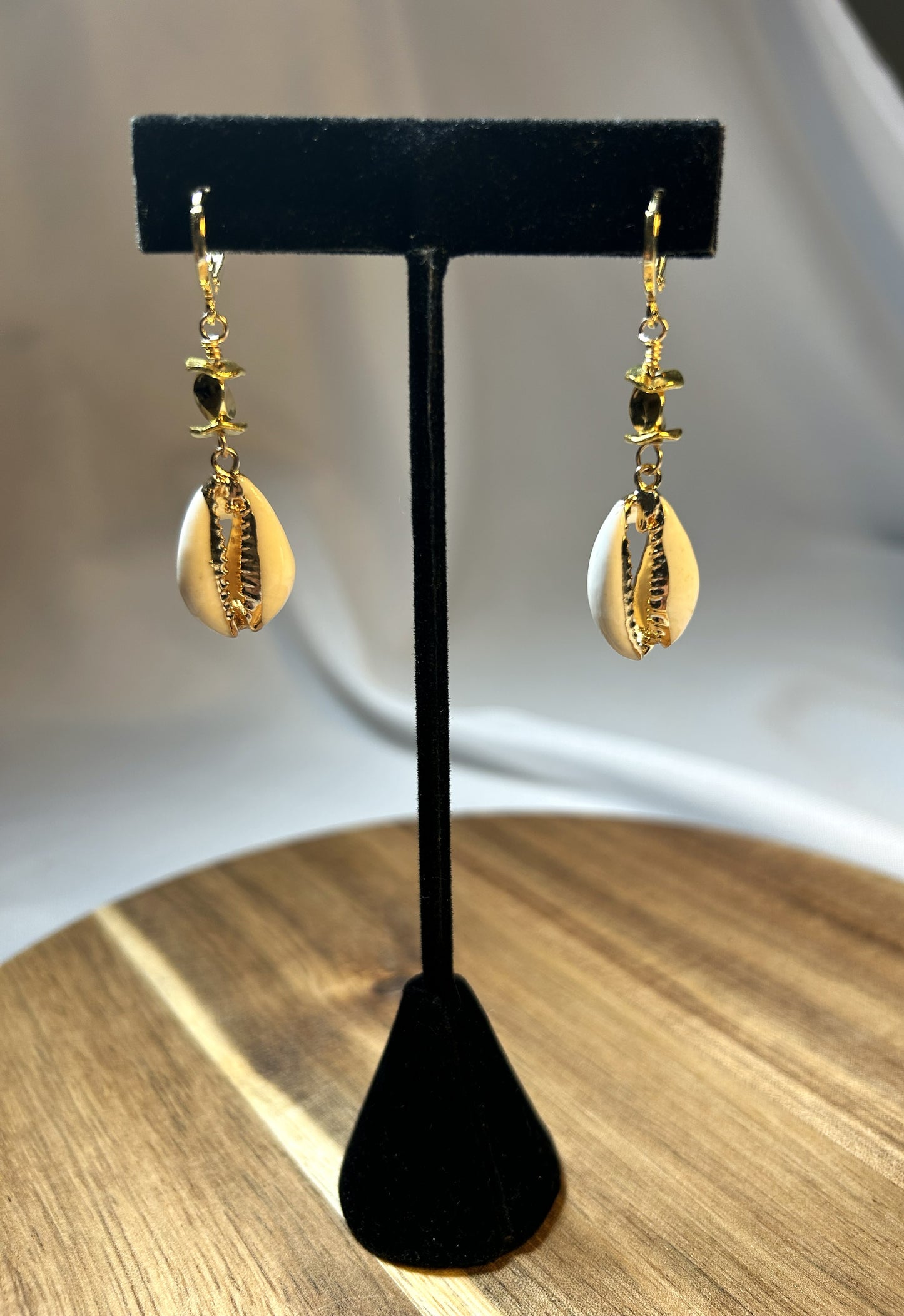Gold-Edged Cowrie Shell Lever back Earrings