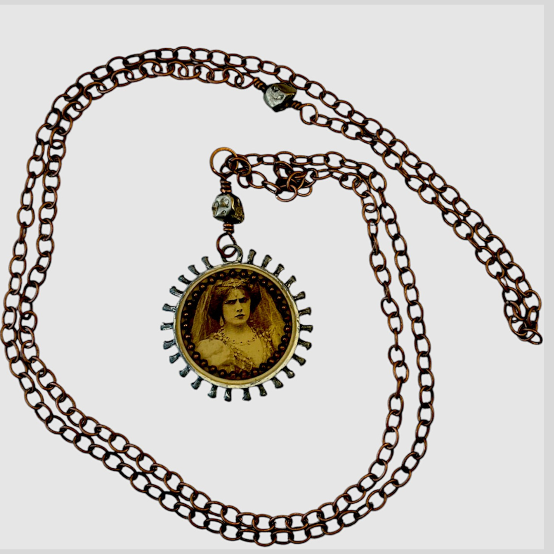 Victorian Resin Long Copper Chain Necklace
