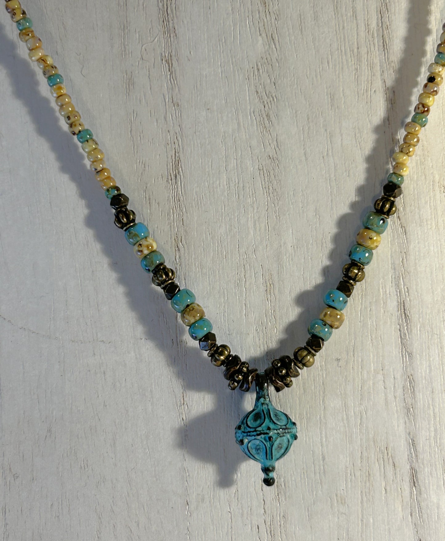 Turquoise Patina Ball Pendant Adjustable Necklace