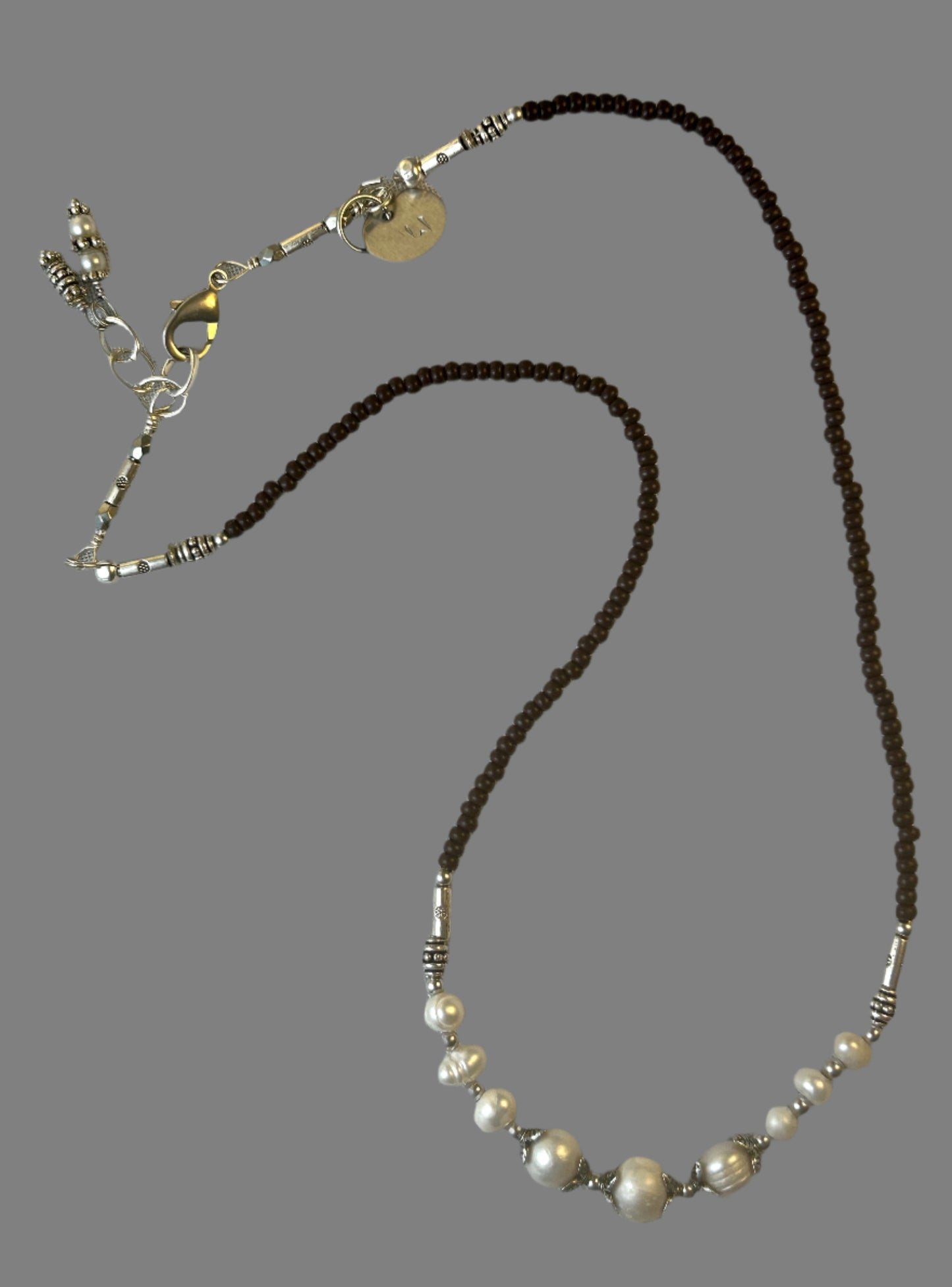 Fresh Water Pearl with Black and Silver Beads Choker Necklace