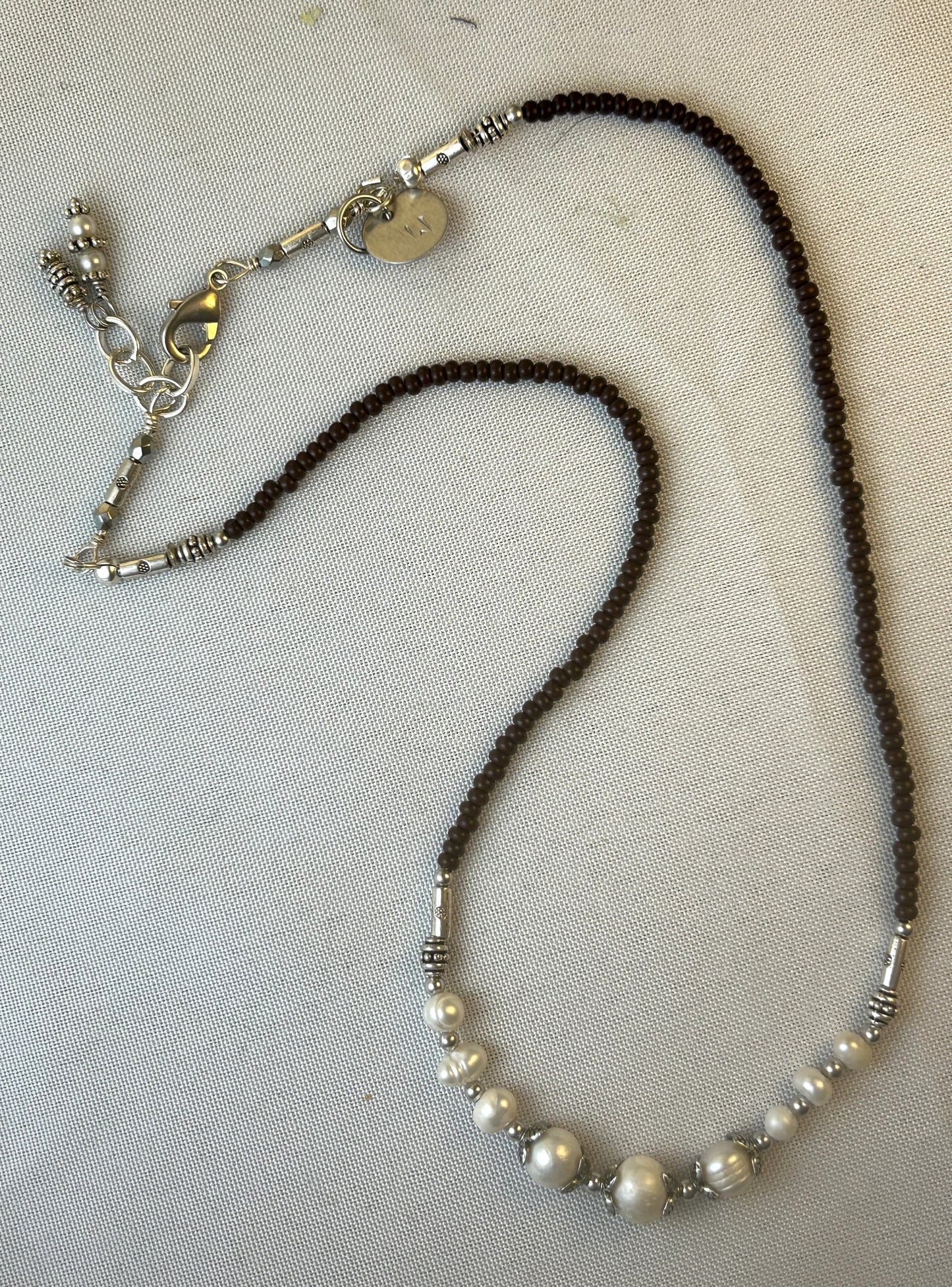 Silver and Pearl with Seed Beads Choker Necklace