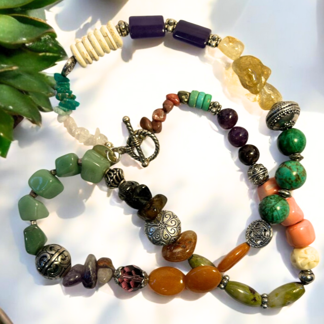 Long Necklace of Varied Semi-precious stones