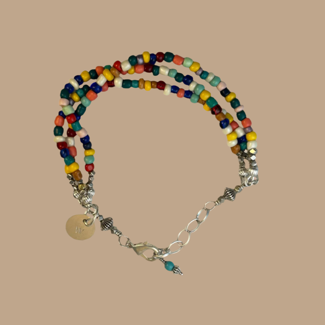 Silver 3 Strand Multi-color Seed Bead Bracelet