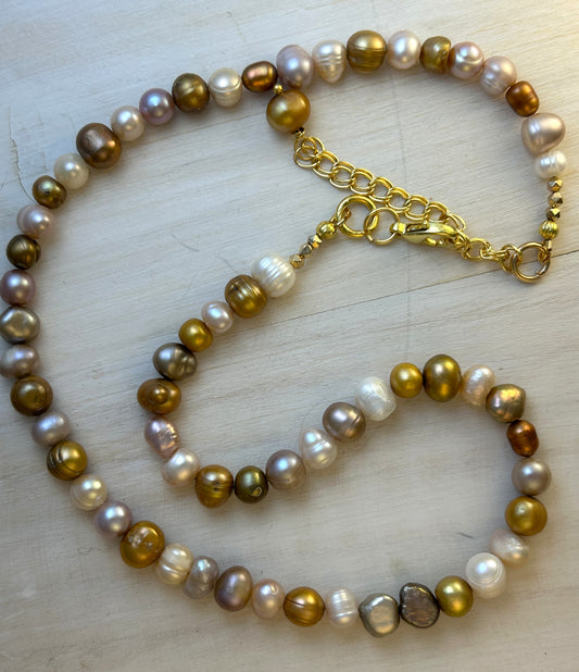 Multi-colored Fresh Water Pearl Adjustable Choker Necklace