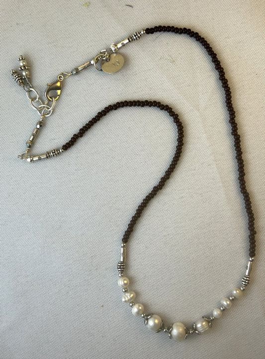 Silver and Pearl with Seed Beads Choker Necklace