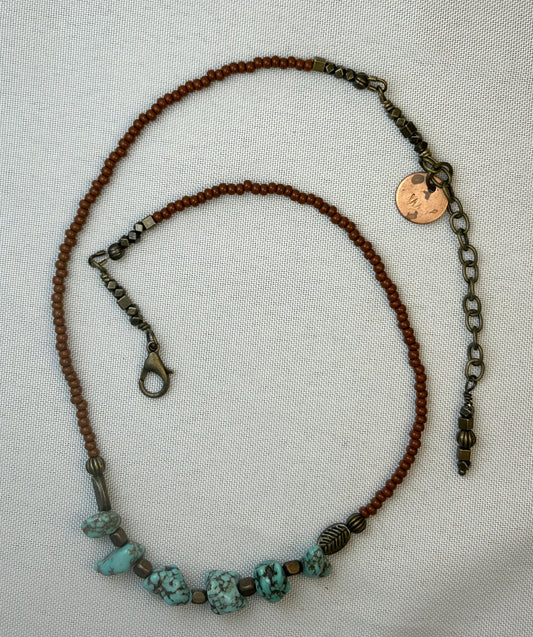 Small Turquoise Nugget Adjustable Necklace