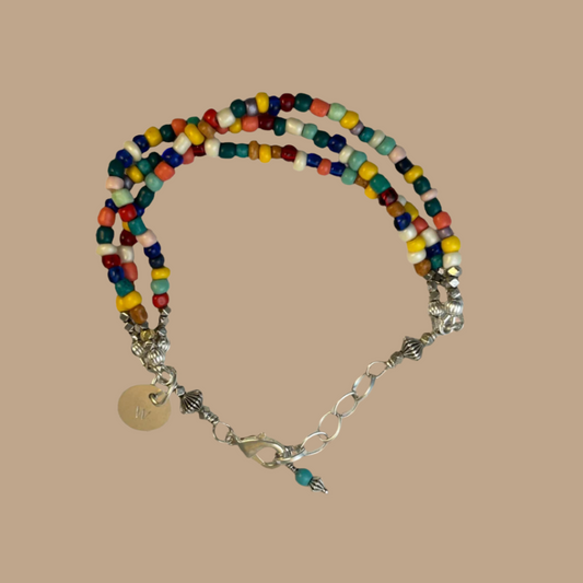 Silver 3 Strand Multi-color Seed Bead Bracelet