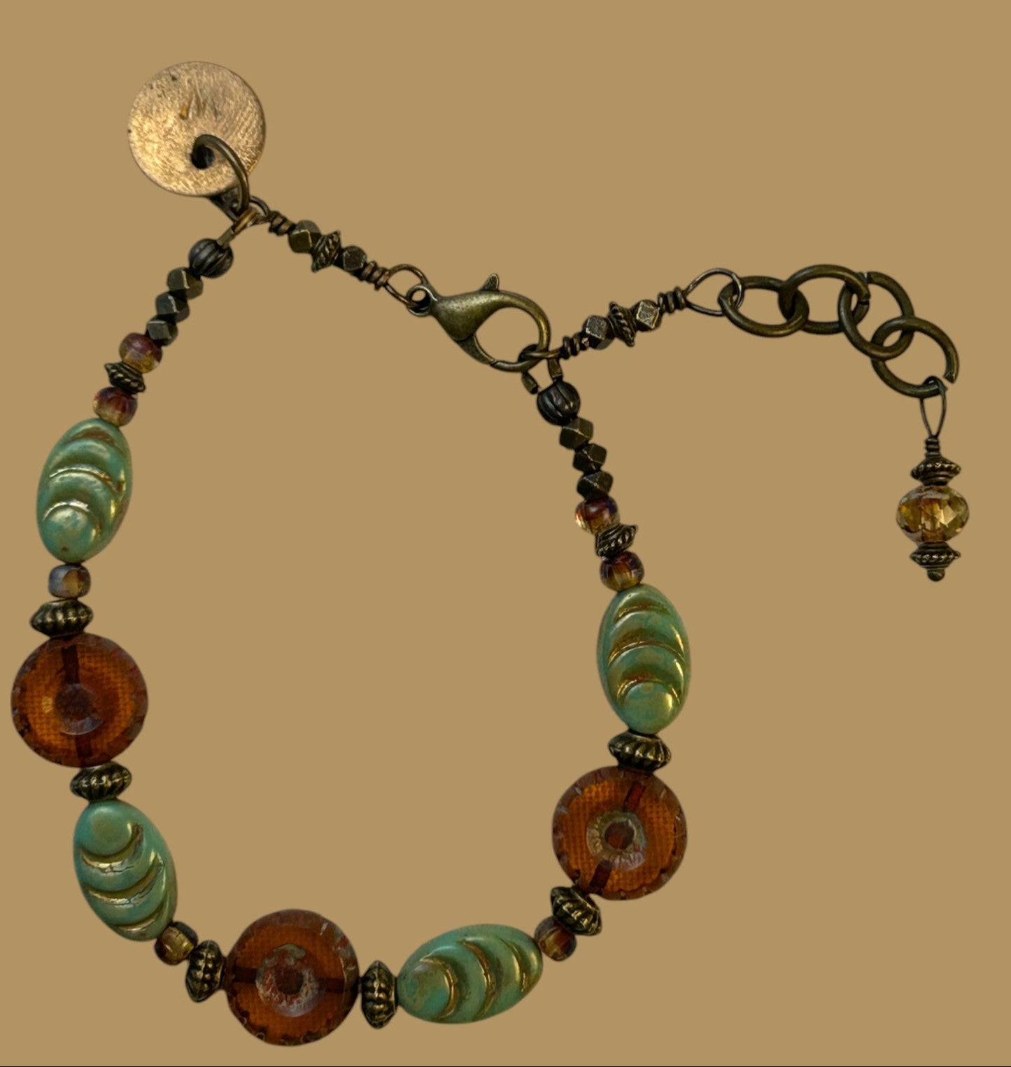 Czech Glass Bead Orange and Green Bracelet