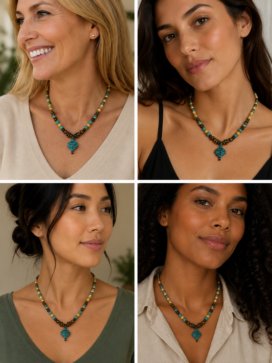 Turquoise Patina Ball Pendant Adjustable Necklace