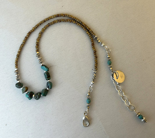 Silver and Small Turquoise Nugget Choker Necklace